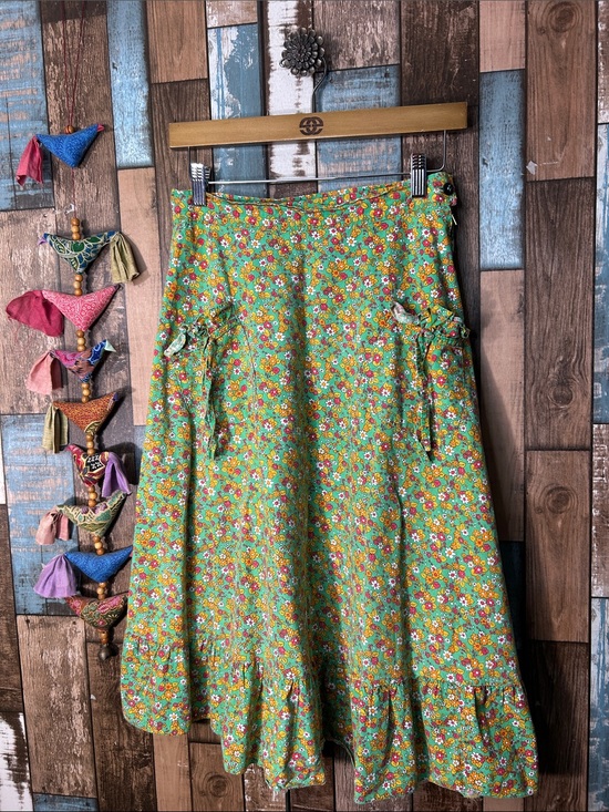 None Dresses & Skirts - Vintage floral cotton  Skirt with Ruffle Hem